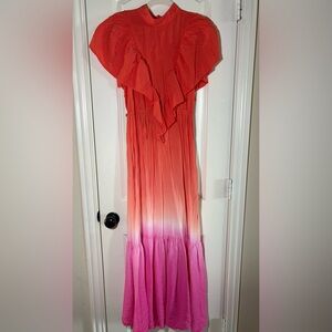 Young Fabulous & Broke Sunsent Ombre Open Back Maxi Dress Large Coral Vacation